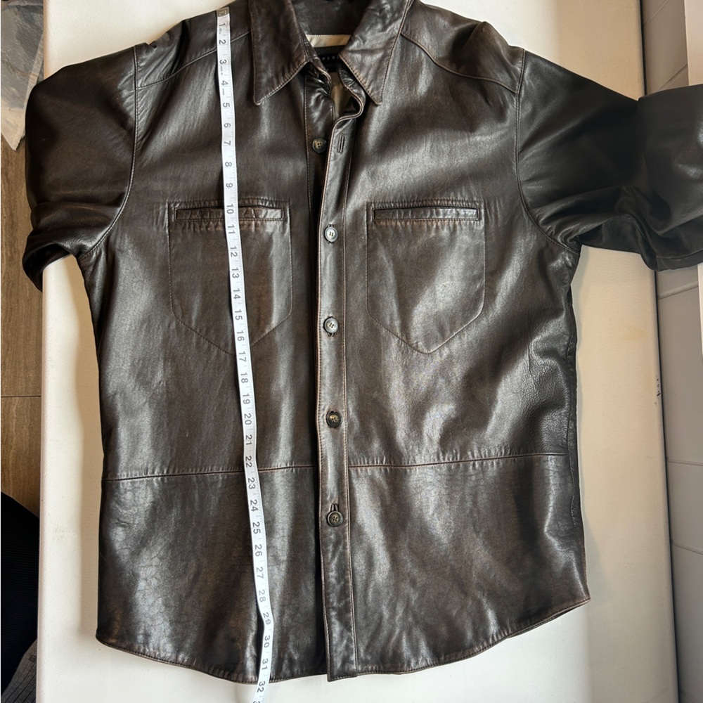 Perry Ellis Brown Genuine Leather Button Up Jacket Size Medium - Picture 3 of 10